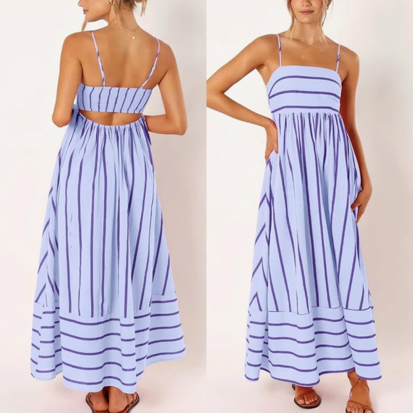 Petal & Pup Dresses & Skirts - Petal & Pup Lavender and Navy Striped Maxi Dress